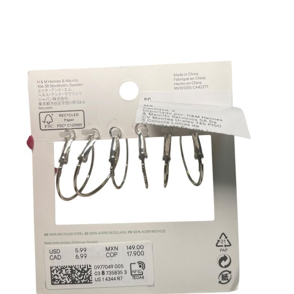 H&M Silver Hoop Earrings Bundle – 12 Pairs NWT - Picture 3 of 3